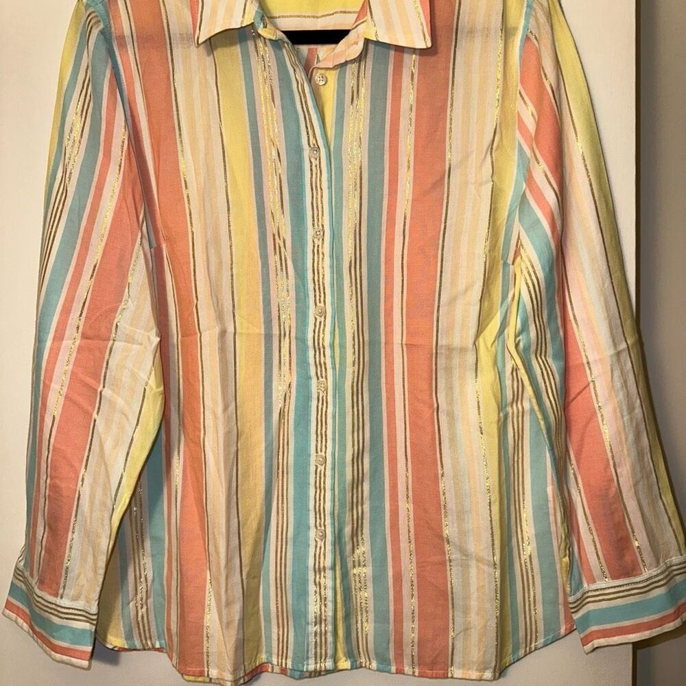 Talbots Petites Xlp Collared Button Colorful Meta… - image 3